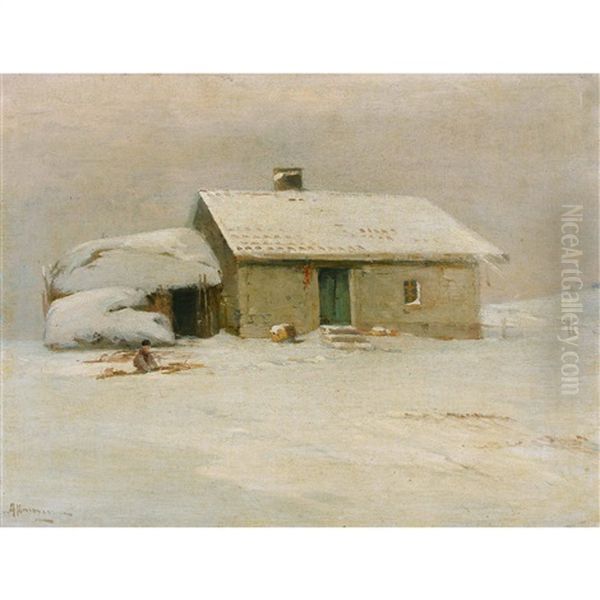 Winterlandschaft Mit Haus Oil Painting by Alexei Vasilievitch Hanzen