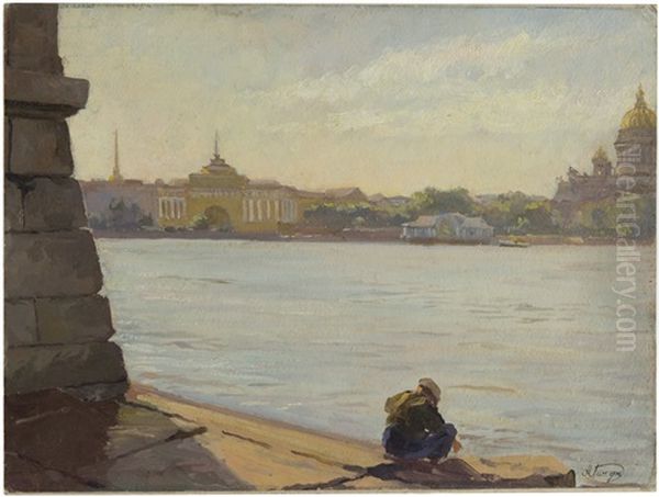 View From The Neva, St. Petersburg Oil Painting by Alexei Vasilievitch Hanzen