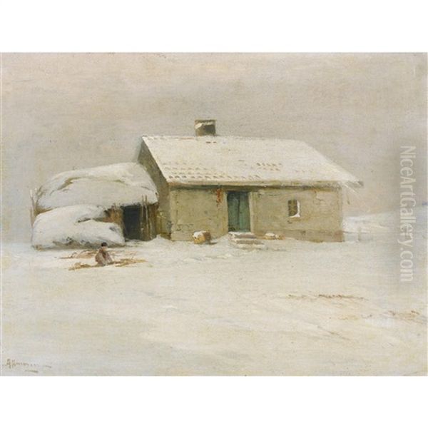 Winterlandschaft Mit Haus Oil Painting by Alexei Vasilievitch Hanzen