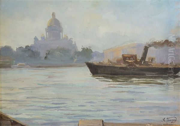 St. Isaak Cathedral In The Morning Mist Oil Painting by Alexei Vasilievitch Hanzen