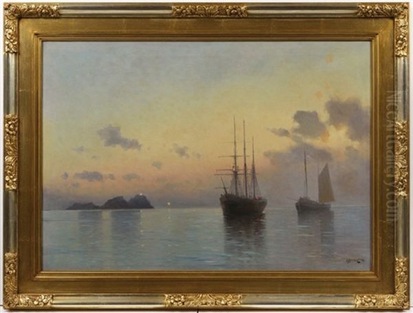 Evening In The Anchorage Oil Painting by Alexei Vasilievitch Hanzen