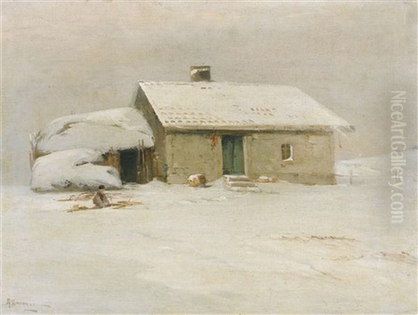 Winterlandschaft Mit Haus Oil Painting by Alexei Vasilievitch Hanzen