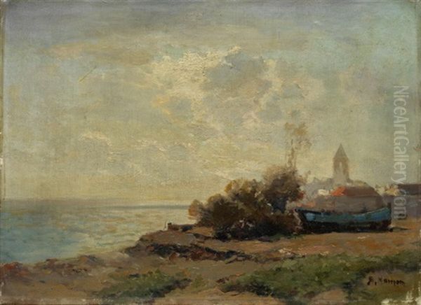 Landschaft Mit Fischerdorf Und Ruderboot Oil Painting by Alexei Vasilievitch Hanzen