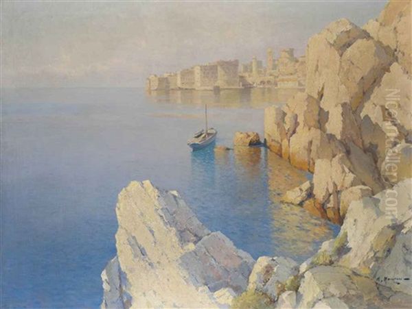 View Of A Harbor, Dubrovnik Oil Painting by Alexei Vasilievitch Hanzen