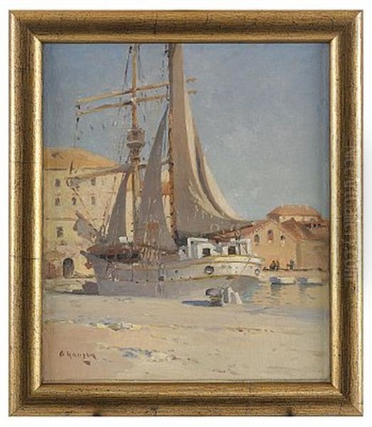 In The Harbour Oil Painting by Alexei Vasilievitch Hanzen