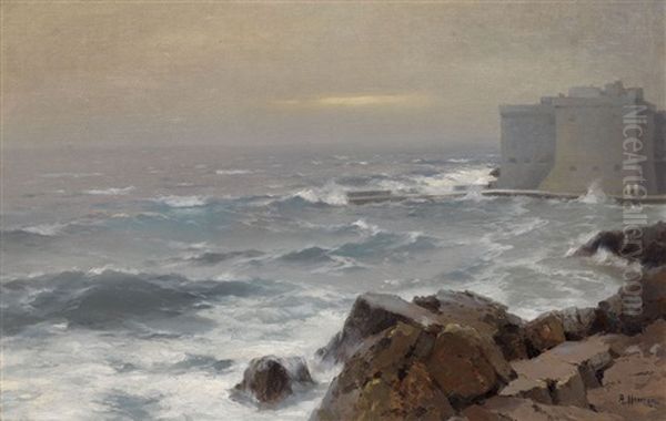 Seascape With A Fortress Oil Painting by Alexei Vasilievitch Hanzen