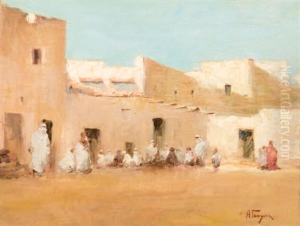 Place De Village Marocain Oil Painting by Alexei Vasilievitch Hanzen