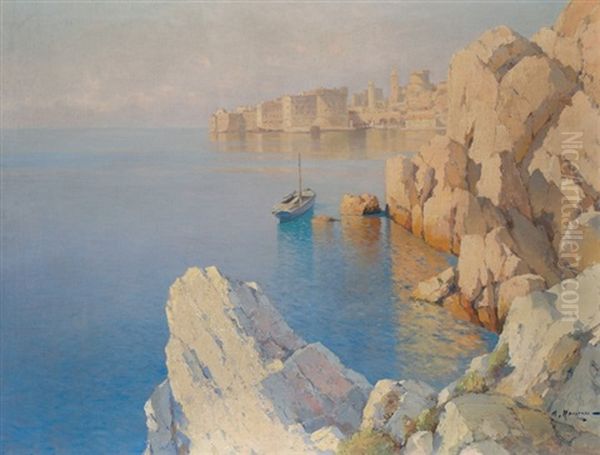 View Of A Harbour, Dubrovnik Oil Painting by Alexei Vasilievitch Hanzen