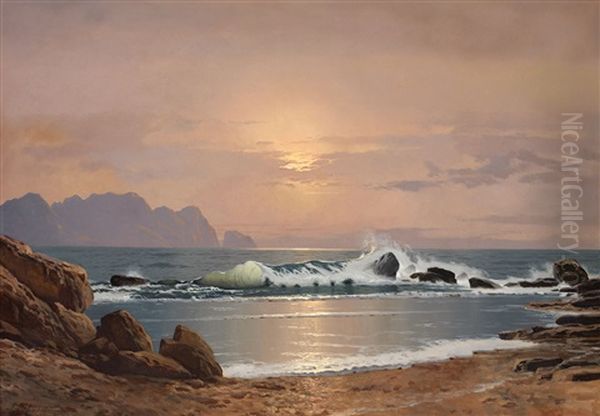 Sea At Sunset Oil Painting by Alexei Vasilievitch Hanzen