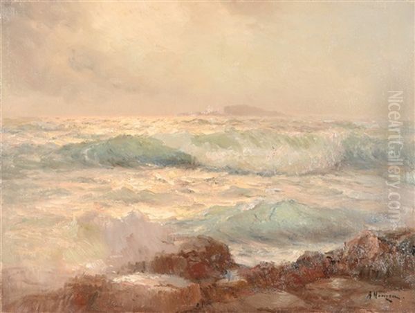 A Stormy Sea At Twilight Oil Painting by Alexei Vasilievitch Hanzen