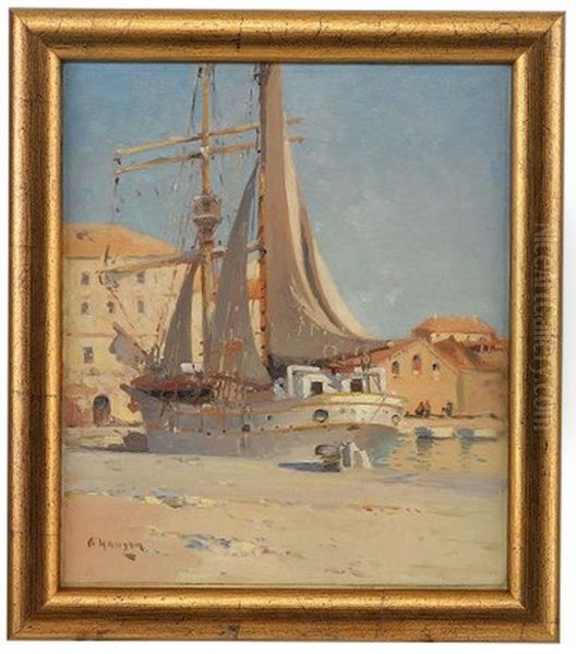 In The Harbour Oil Painting by Alexei Vasilievitch Hanzen