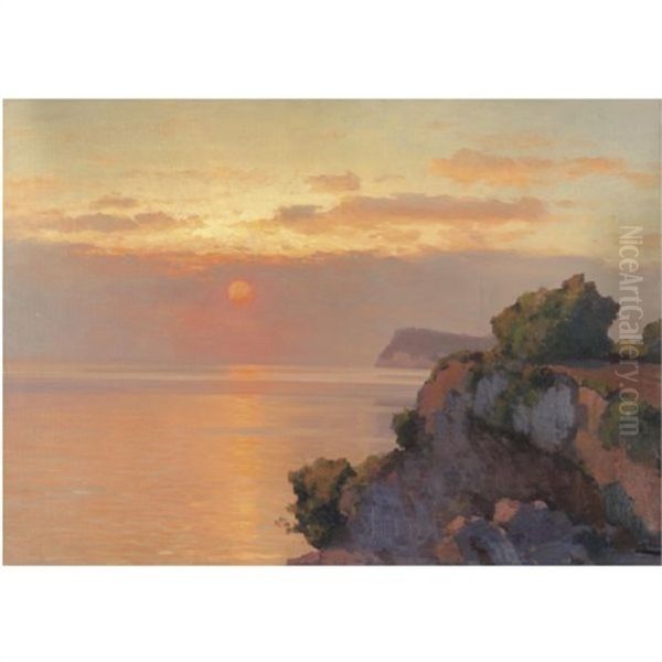 Sunset Over The Sea Oil Painting by Alexei Vasilievitch Hanzen