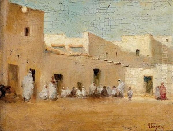 Place De Village Marocain Oil Painting by Alexei Vasilievitch Hanzen