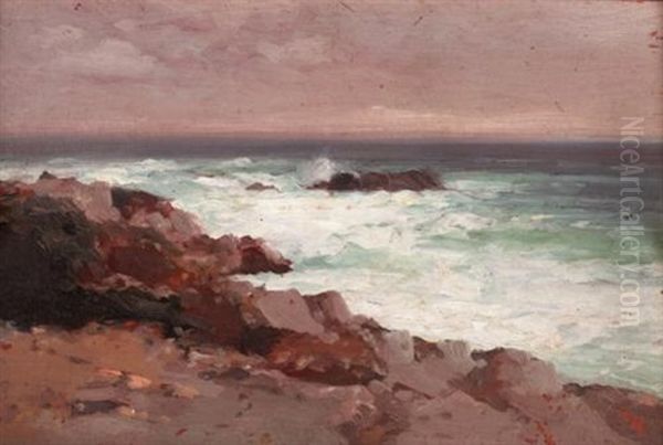 Waves Breaking On The Rocks Oil Painting by Alexei Vasilievitch Hanzen