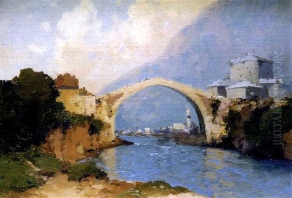 Le Pont De Mostar Oil Painting by Alexei Vasilievitch Hanzen