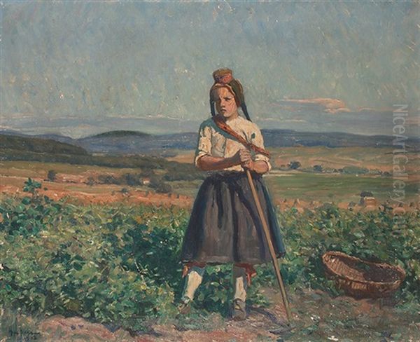 Junge Schwalmerin Bei Der Feldarbeit Oil Painting by Jakob Happ