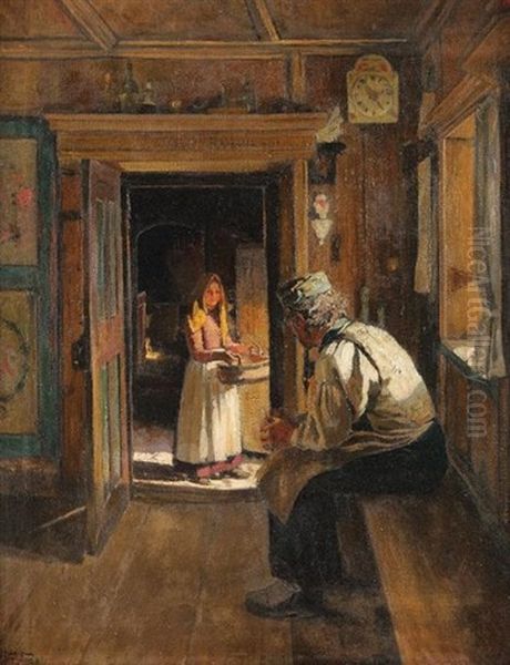 Scene D'interieur Oil Painting by Jakob Happ