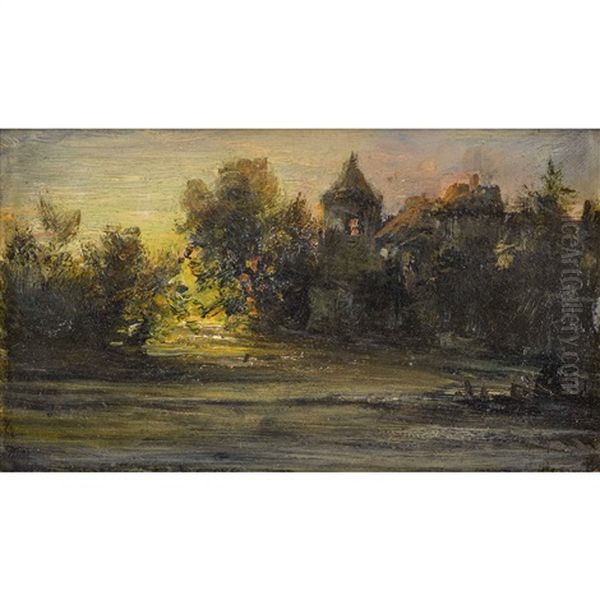 Landschaften Im Abendrot. Gegenstucke Oil Painting by Carl Happel