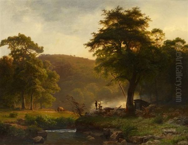 Waldlandschaft Mit Kohlern Oil Painting by Peter Heinrich Happel