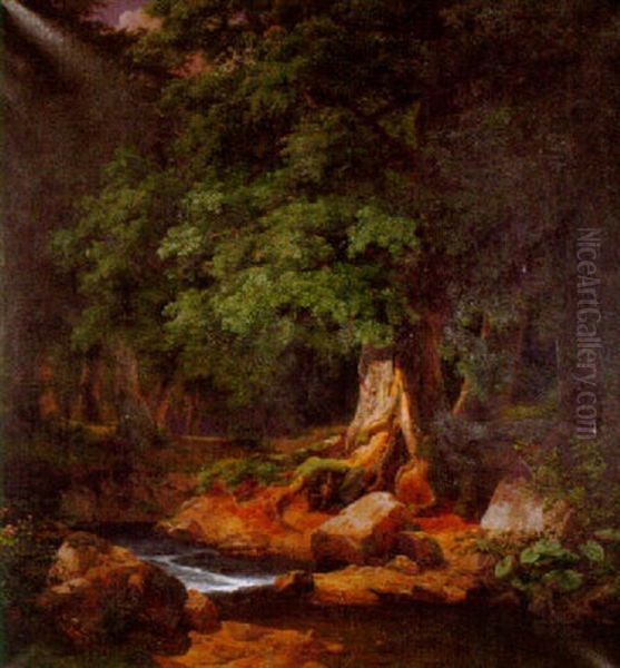 A Woodland Scene Oil Painting by Peter Heinrich Happel