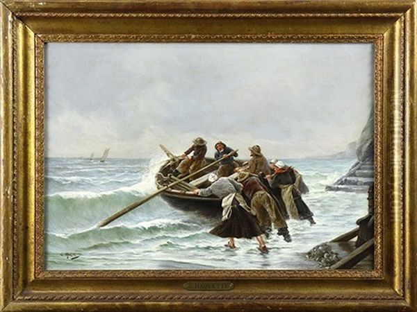 Off To Sea (bretagne) Oil Painting by Georges Jean Marie Haquette