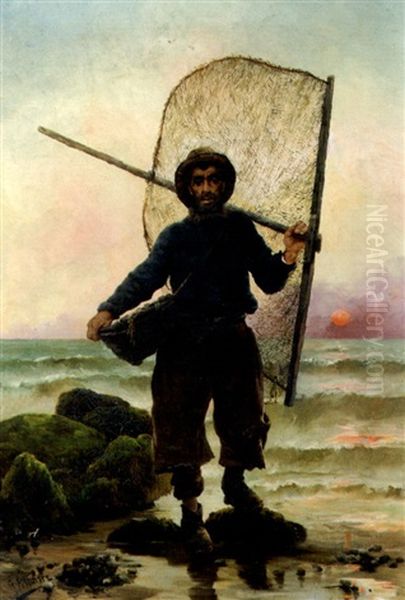 Le Pecheur De Crevettes Oil Painting by Georges Jean Marie Haquette