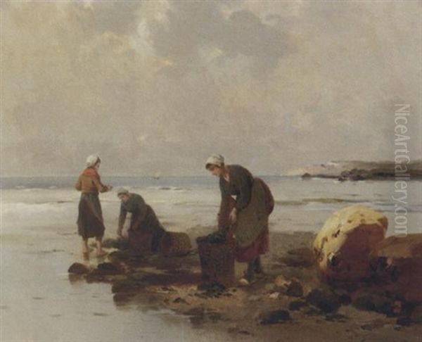 The Mussel Gatherers Oil Painting by Georges Jean Marie Haquette