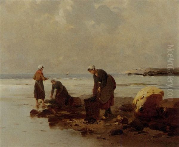 The Mussel Gatherers Oil Painting by Georges Jean Marie Haquette