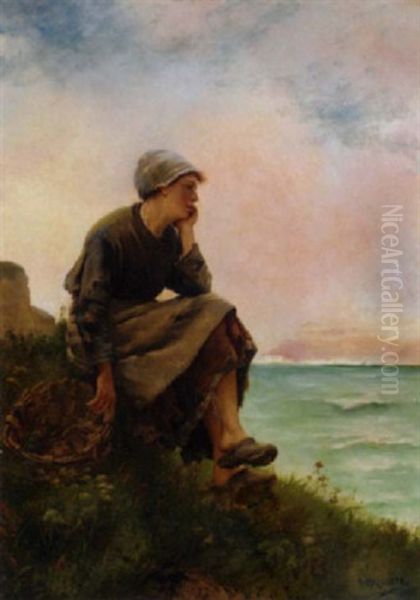 Waiting For The Catch Oil Painting by Georges Jean Marie Haquette