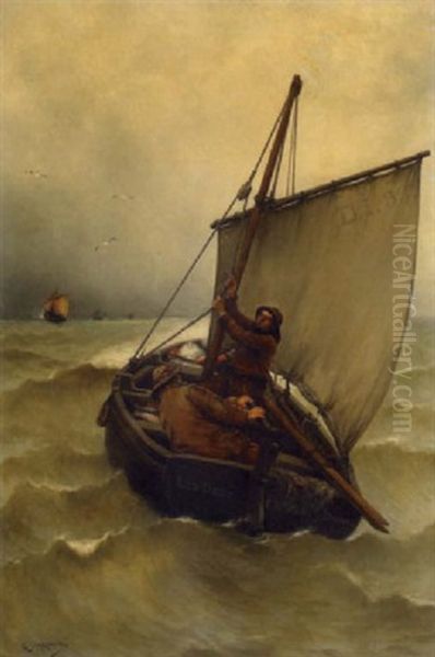 Rough Seas Oil Painting by Georges Jean Marie Haquette