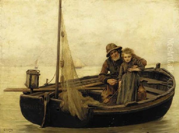 Mending The Net Oil Painting by Georges Jean Marie Haquette