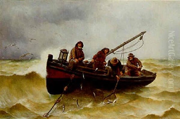 Pulling In The Catch Oil Painting by Georges Jean Marie Haquette