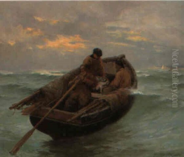 Bringing In The Catch Oil Painting by Georges Jean Marie Haquette