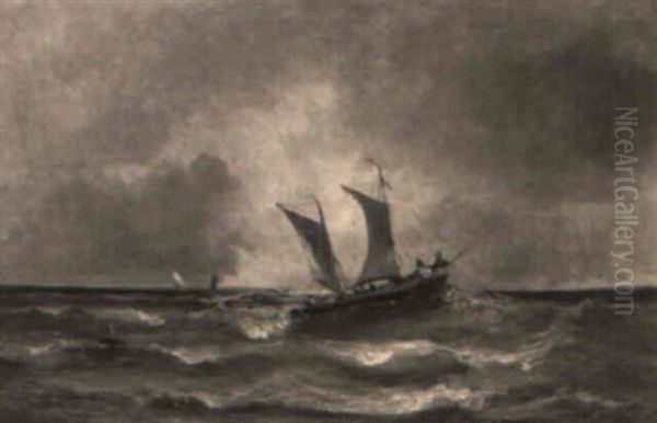 A Stormy Sea Oil Painting by Georges Jean Marie Haquette