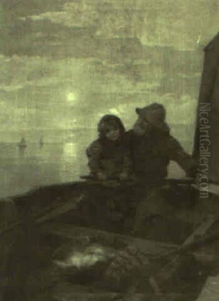 Fisherman And His Son Oil Painting by Georges Jean Marie Haquette