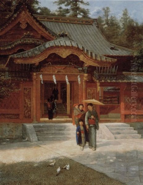 Family At Toshogu Shrine Oil Painting by Naojiro Harada