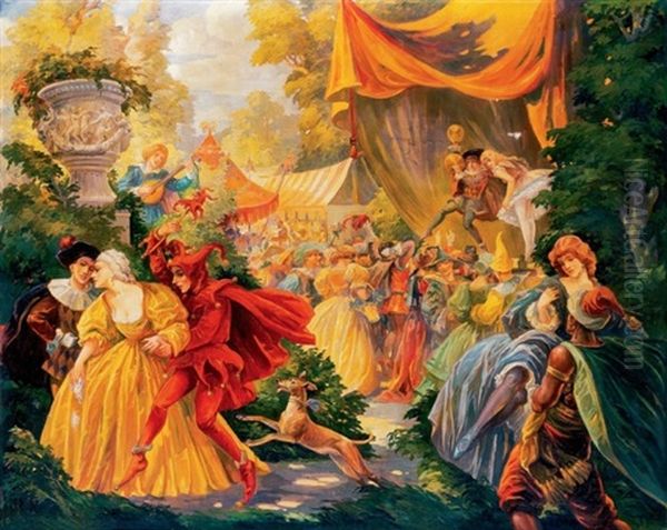 Unnepseg Komediasokkal - Vigassag (feast With Actors) Oil Painting by Jenoe Haranghy