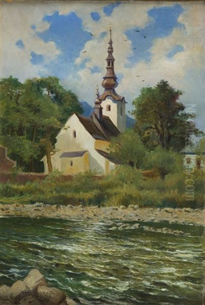 Church In Kroscienko By Dunau Oil Painting by Marceli Harasimowicz