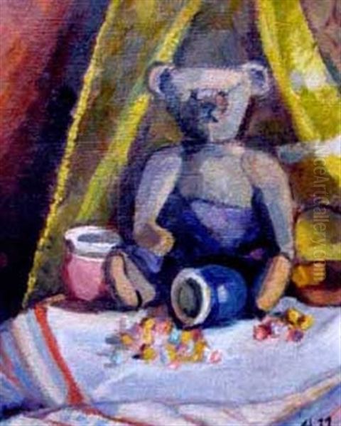 Teddybar Oil Painting by Alice Harburger