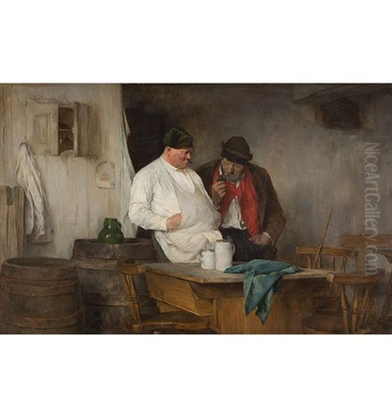 Wirt Und Bauer Im Gesprach Oil Painting by Edmund Harburger