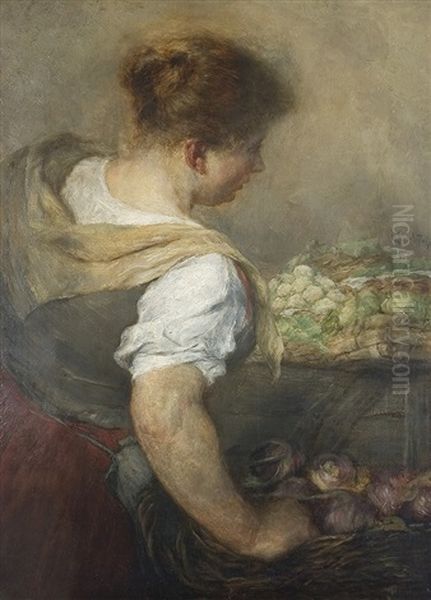 Die Gemusehandlerin Oil Painting by Edmund Harburger