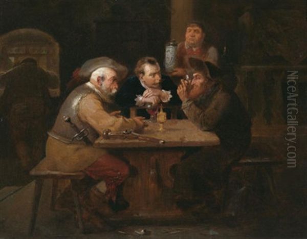 Dunkle Geschafte Im Wirtshaus Oil Painting by Edmund Harburger