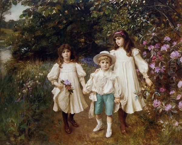 Meriel, Cynthia And George Perkins Oil Painting by George Harcourt