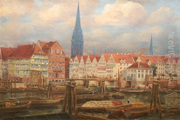 Hamburger Stadtansicht Oil Painting by Friedrich Harden