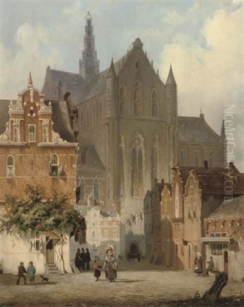 The St. Bavo On A Sunny Day, Haarlem Oil Painting by Lambertus Hardenberg