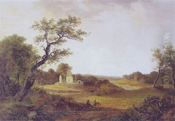 Dansk Landskab, Antagelig Udsigt Til Sobygaard Og Kirke, I Naerheden Af Soby Ved Tisso Oil Painting by Hans Georg (Smith-Harder) Harder