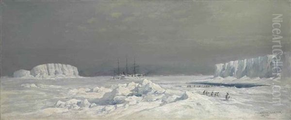 A Ship, Probably The Gauss, Trapped In Pack-ice In The Antarctic Oil Painting by Heinrich Harder