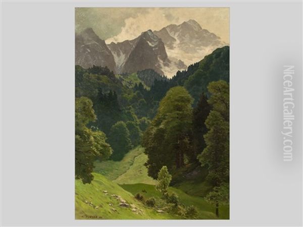 Green Mountians Oil Painting by Heinrich Harder