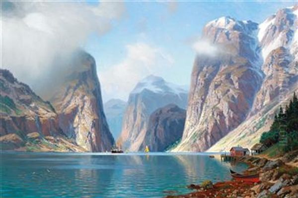 Fjord Landscape Oil Painting by Johannes Harders