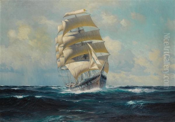 Clipper Under Full Sail, Coming Out Of A Storm Oil Painting by Johannes Harders